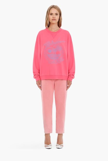 Pink cotton sweatshirt with lilac Balmain logo - 4