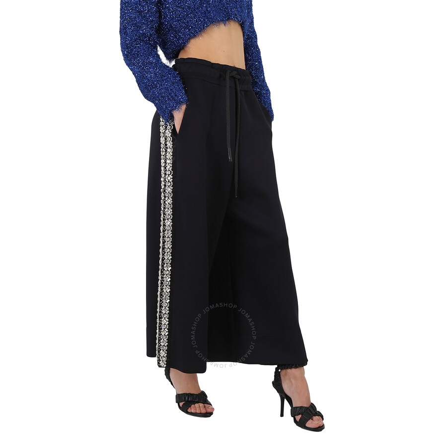 Burberry Ladies Black Crystal Detail Wide-leg Jersey Cropped Track Pants - 4