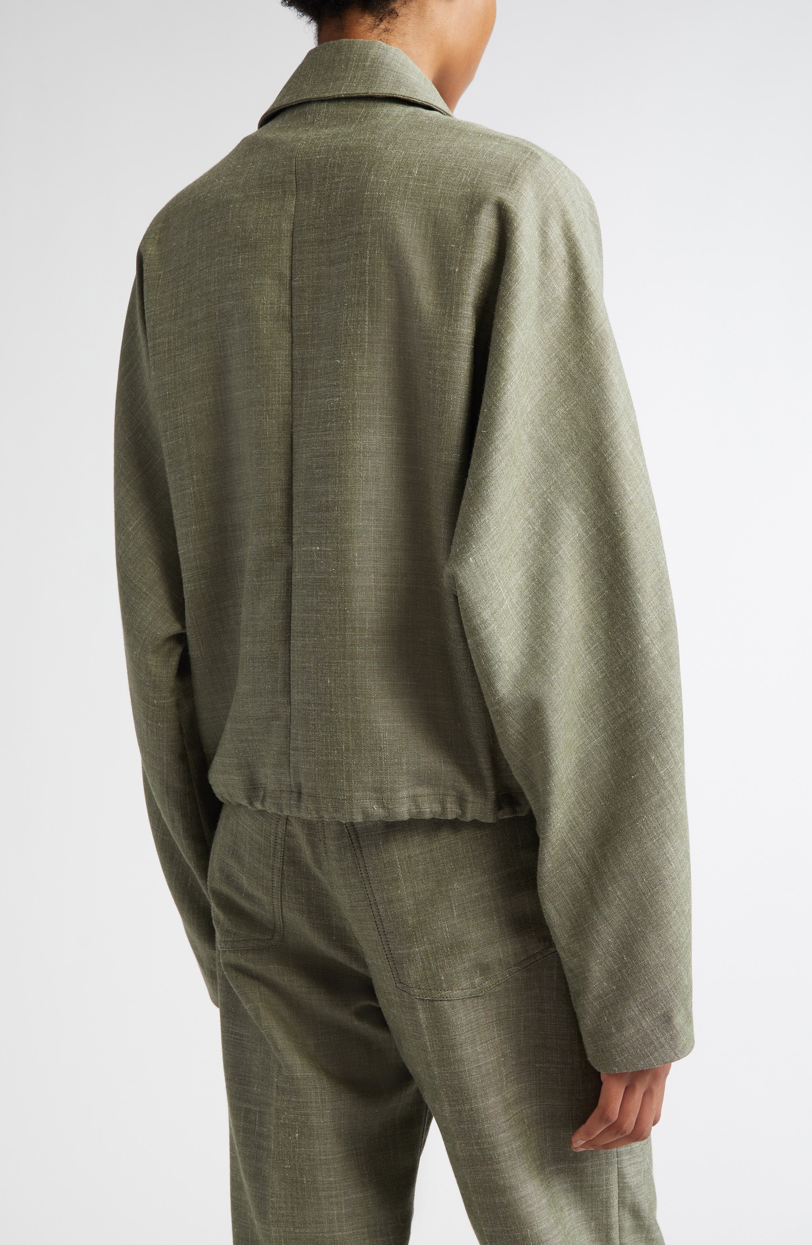 FERRAGAMO Patch Pocket Virgin Wool & Silk Blend Jacket in Olive/White at Nordstrom - 3