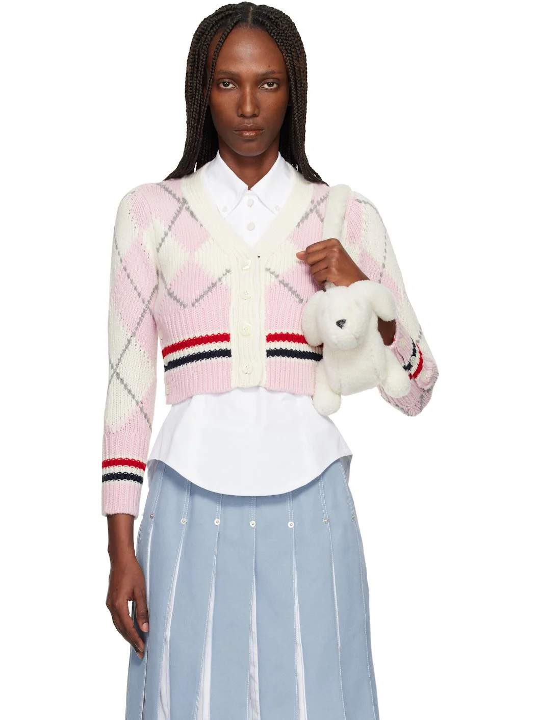 Pink Argyle Merino Shrunken Cardigan - 1