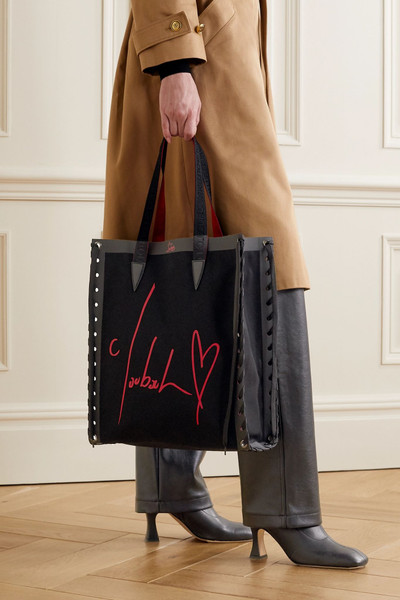 Christian Louboutin Cabalace lace-up leather-trimmed printed canvas tote outlook