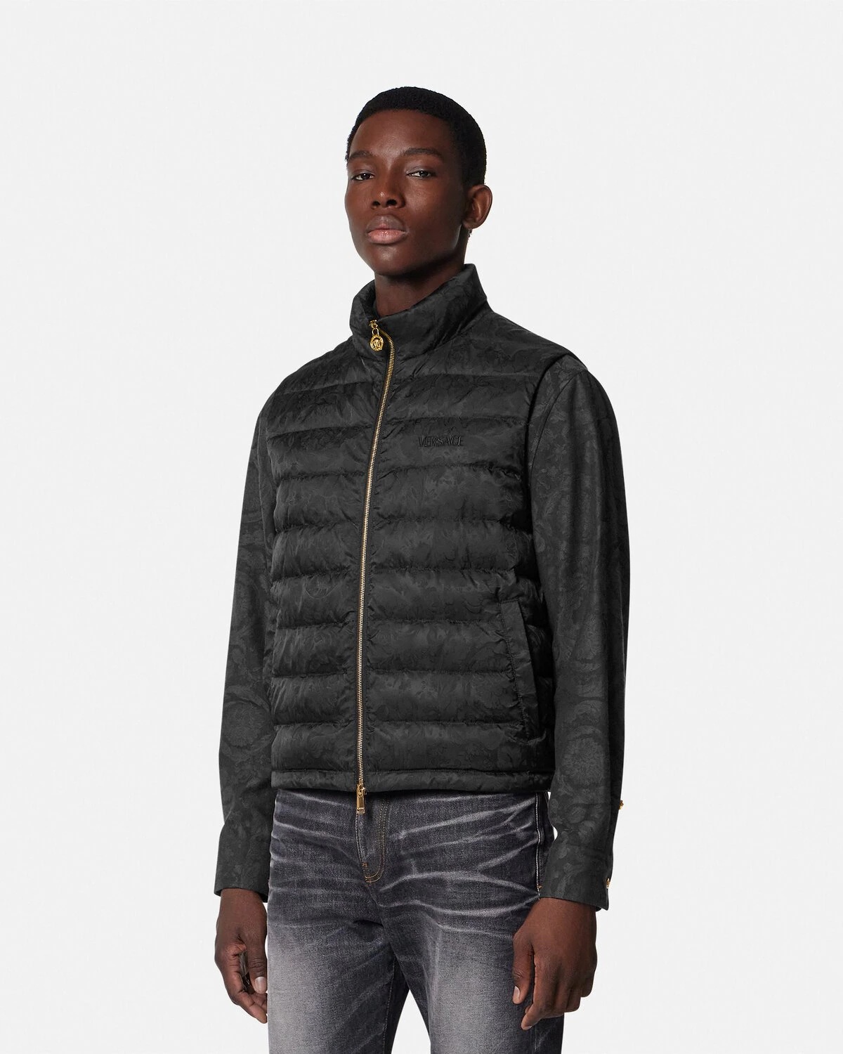Barocco Jacquard Nylon Puffer Vest - 4