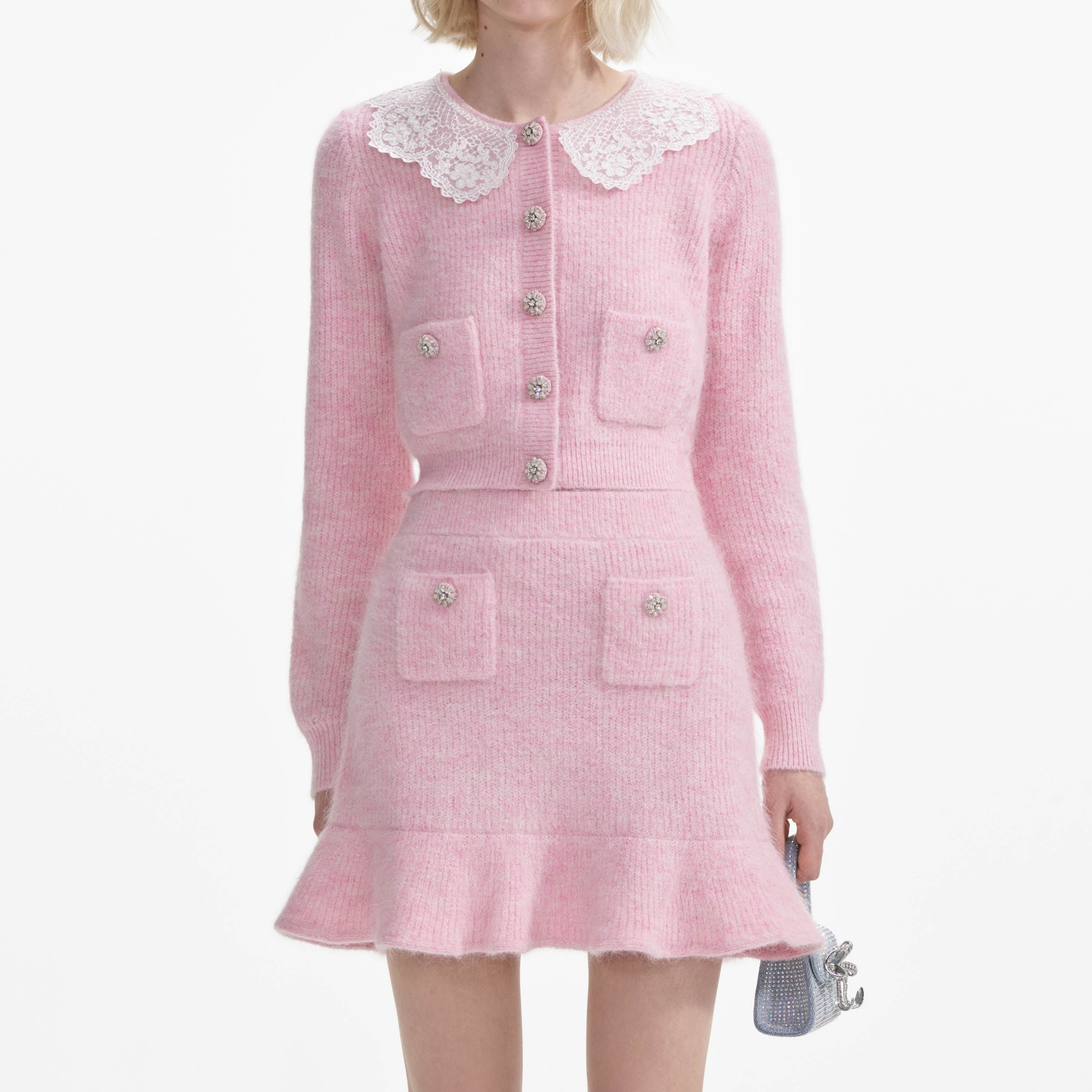 Pink Fluffy Rib Knit Cardigan - 4
