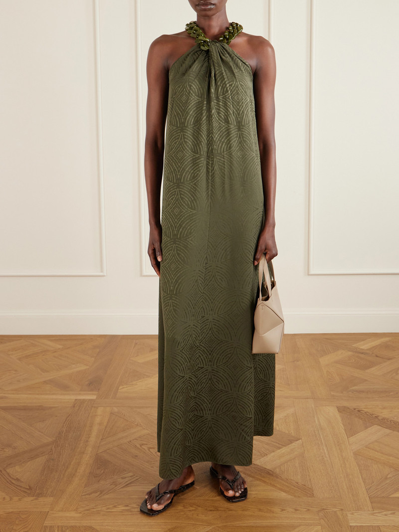 JOSEPH Embellished Silk-jacquard Halterneck Maxi Dress outlook