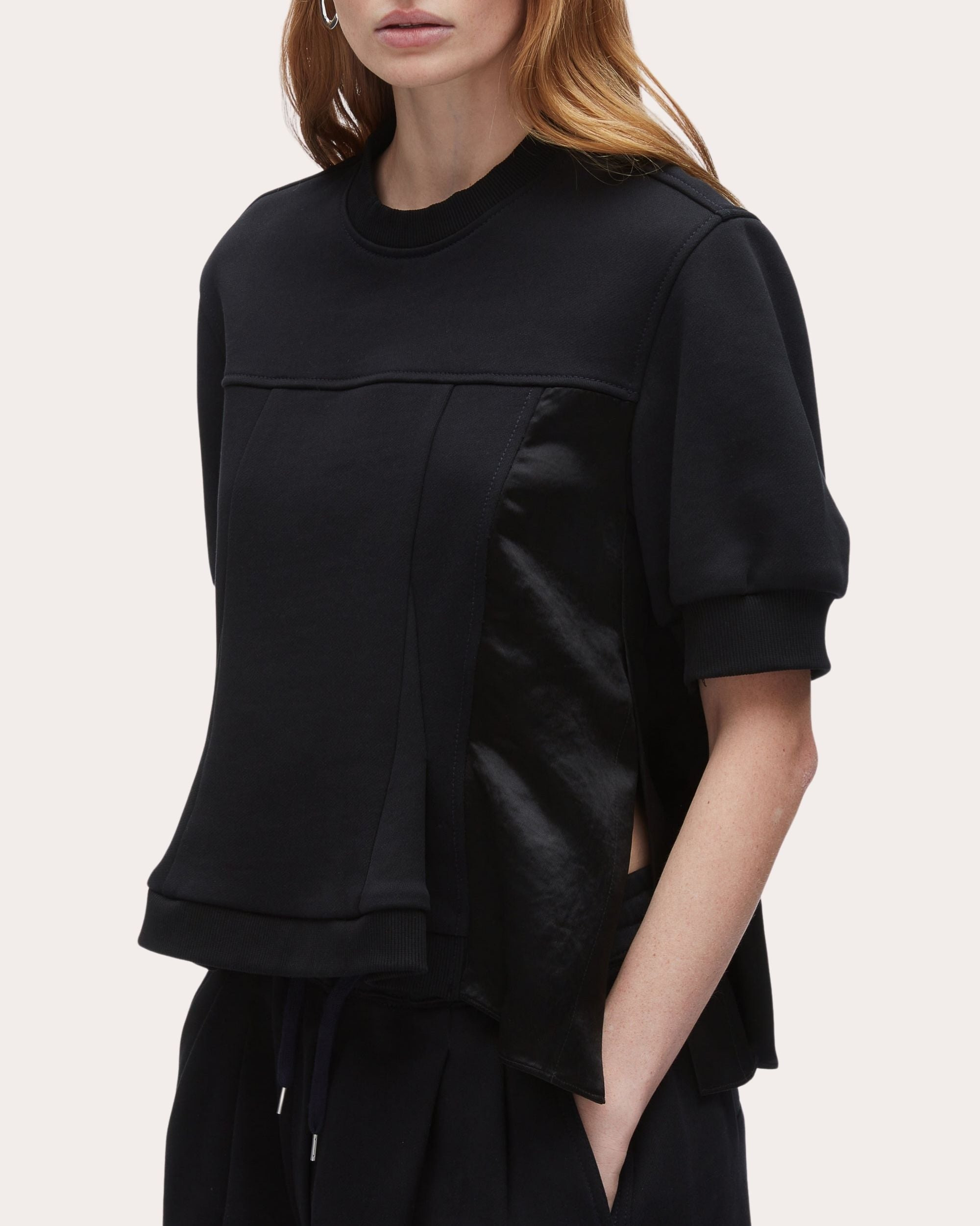 Flounce Puff-Sleeve Satin Top - 4