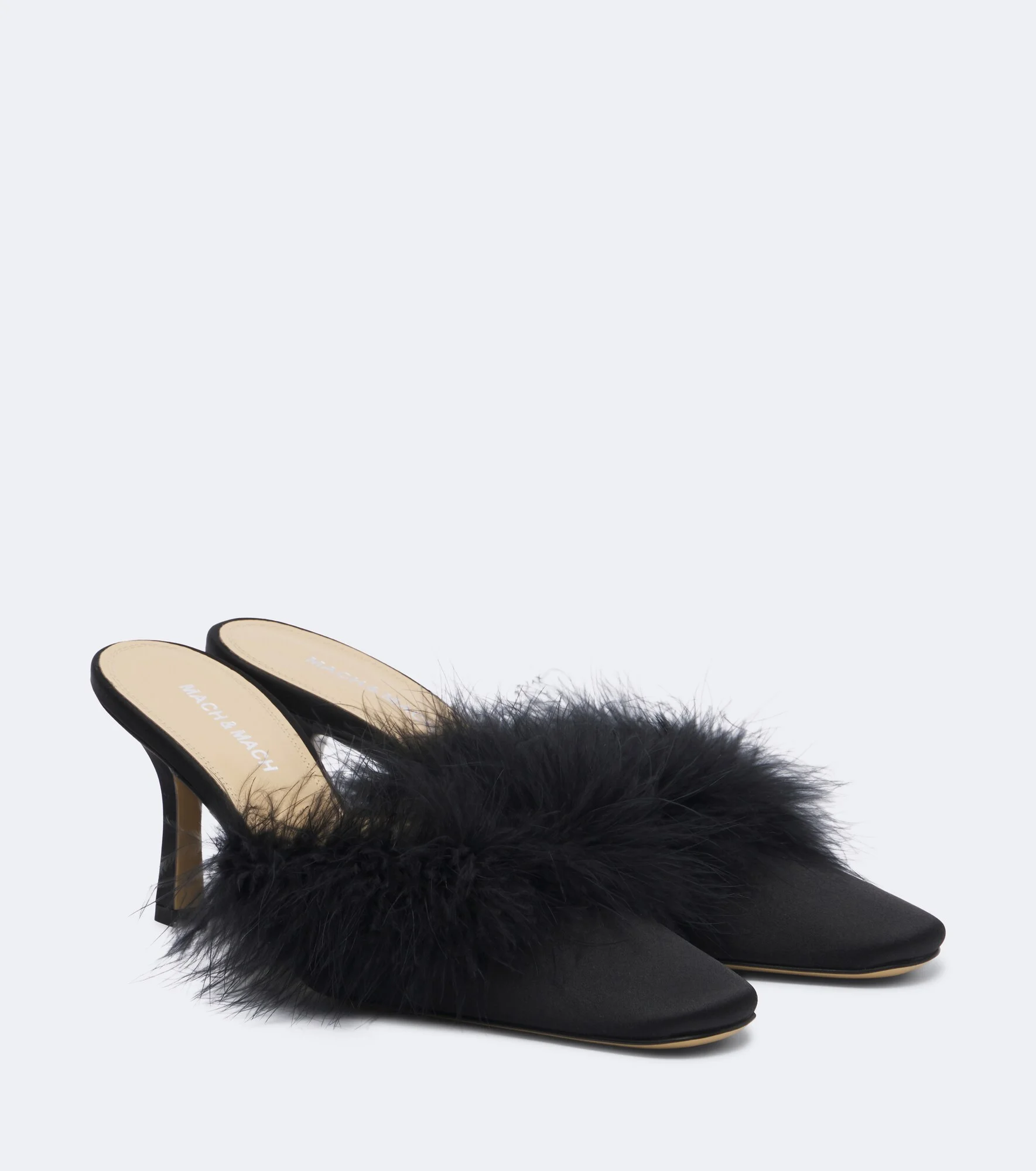 Carolyn feather-trimmed satin mules - 1