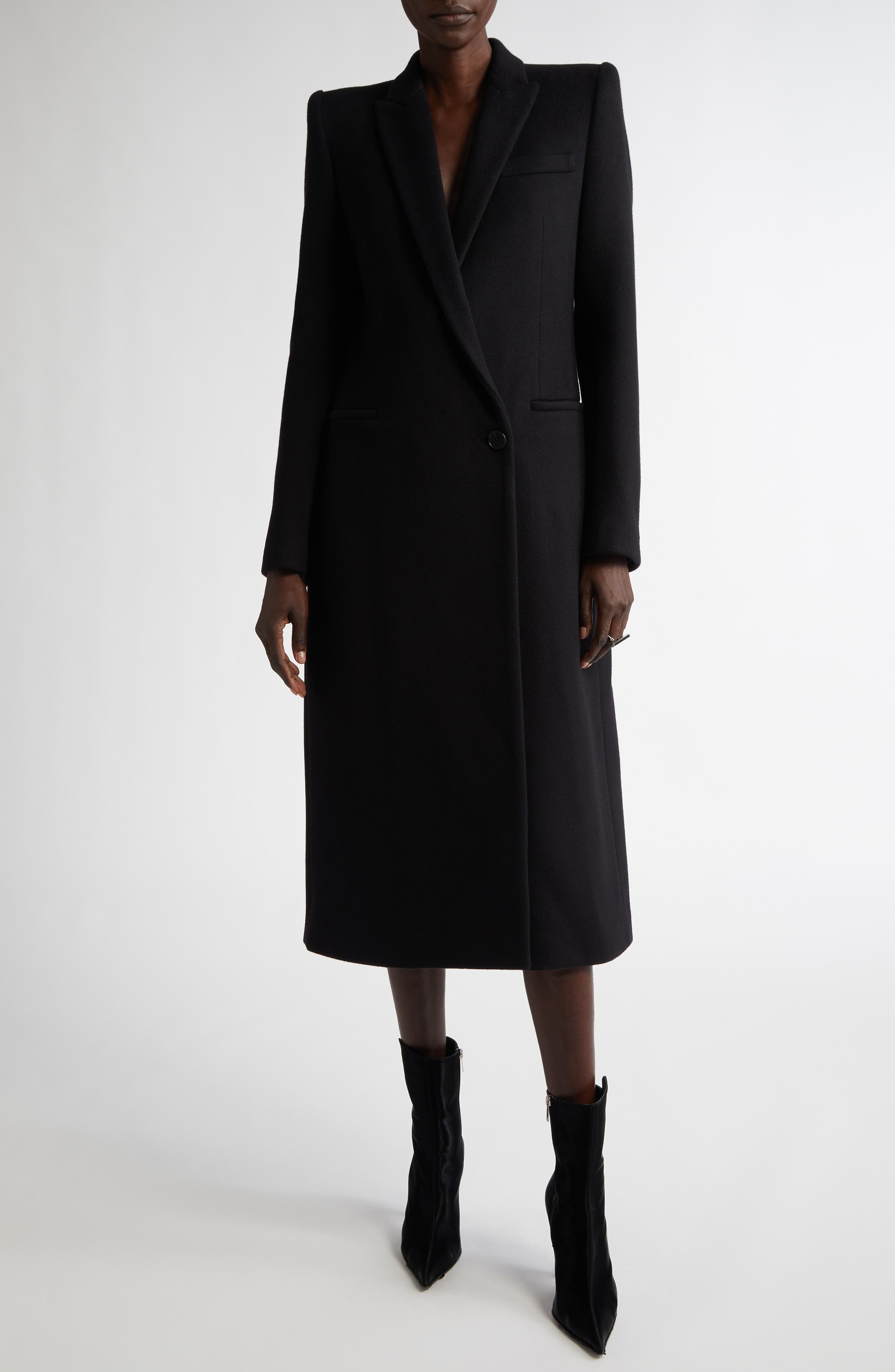 Alexander McQueen Stacked Shoulder Wool & Cashmere Long Coat in Black at Nordstrom - 1