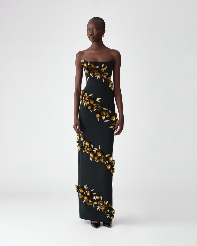 CAROLINA HERRERA Floral-Embroidered Strapless Gown outlook