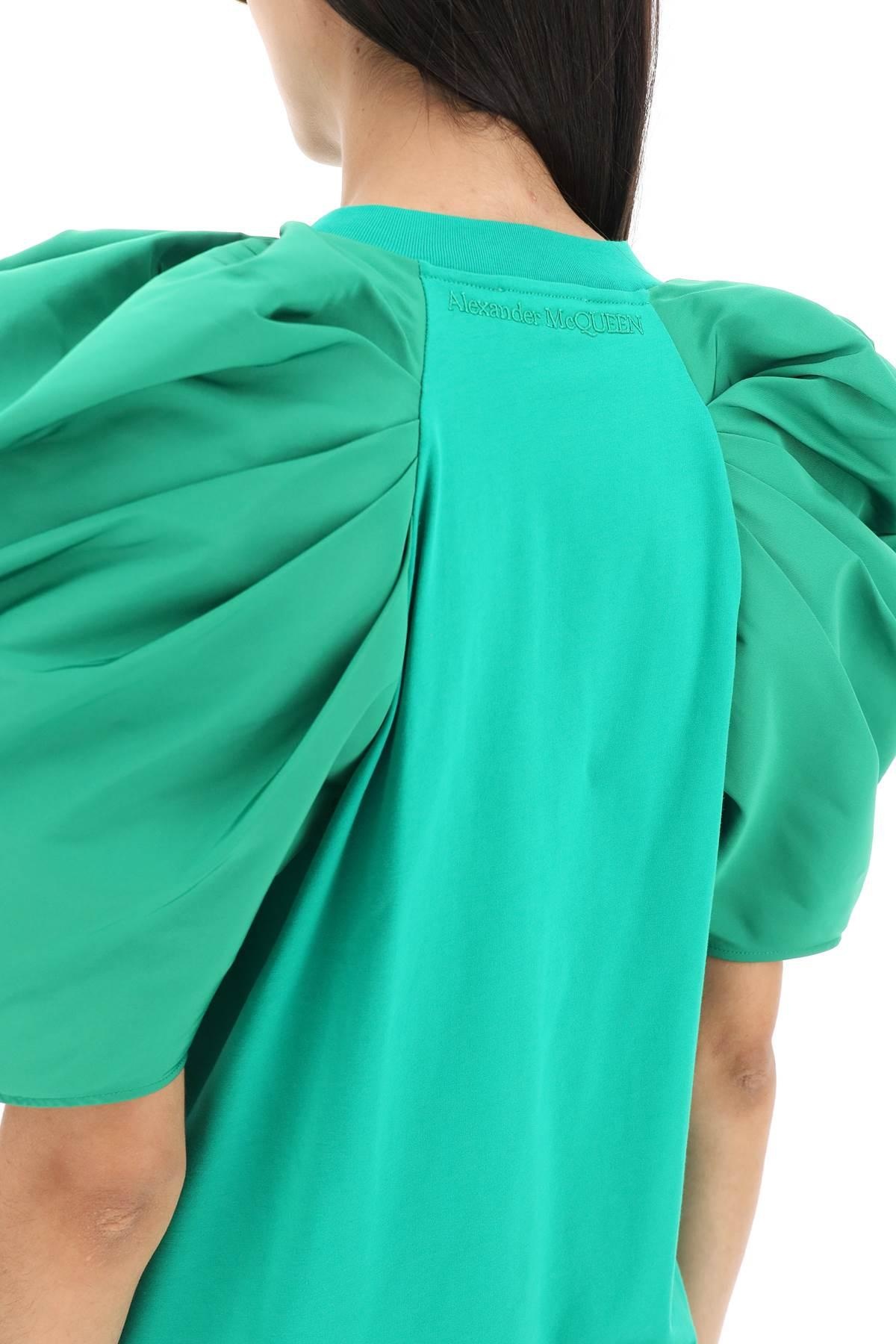 T-SHIRT WITH RUCHED BALLOON SLEEVES IN POLY FAILLE - 5