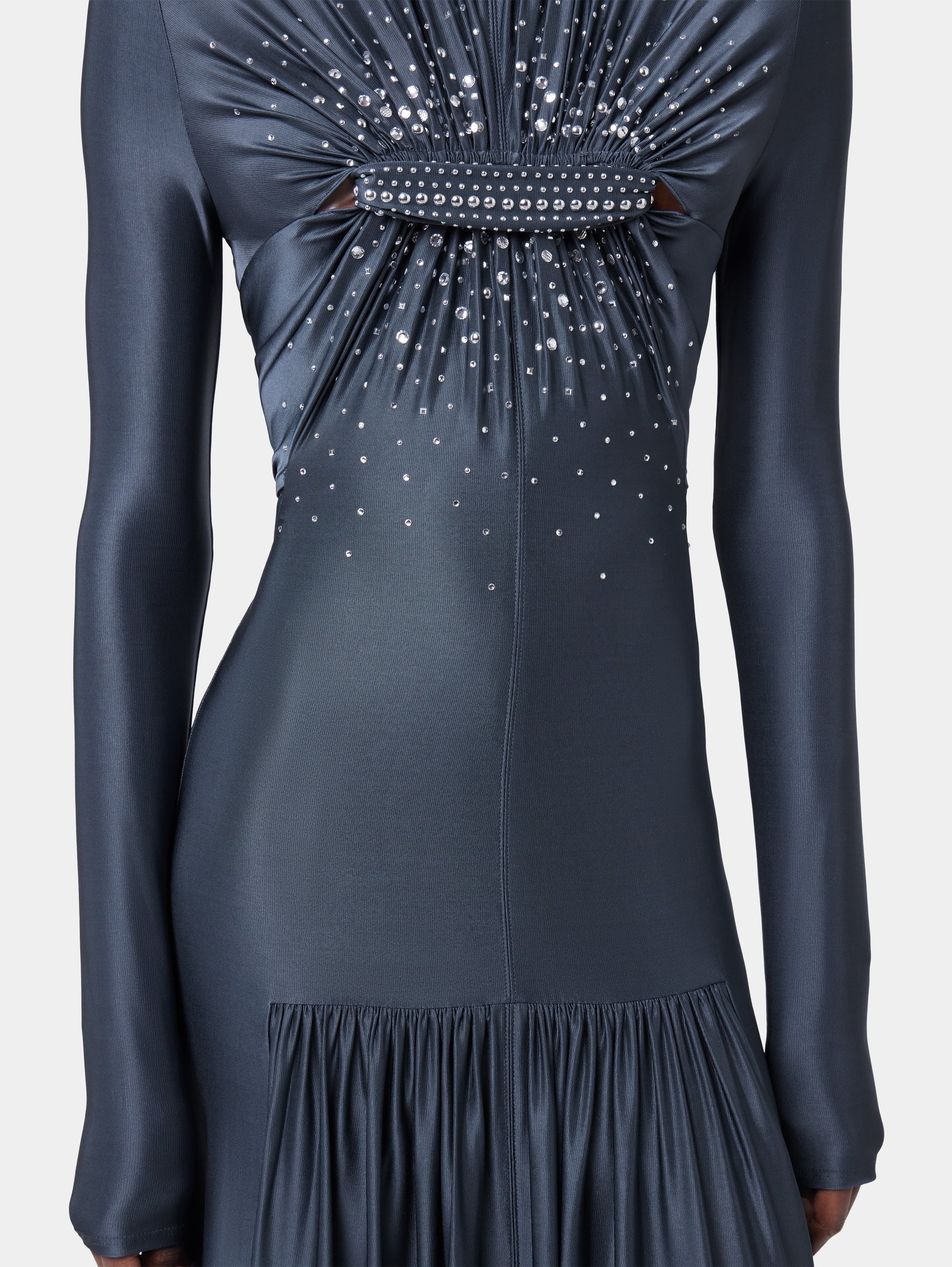 LONG SLATE EMBROIDERED DRESS IN JERSEY - 6
