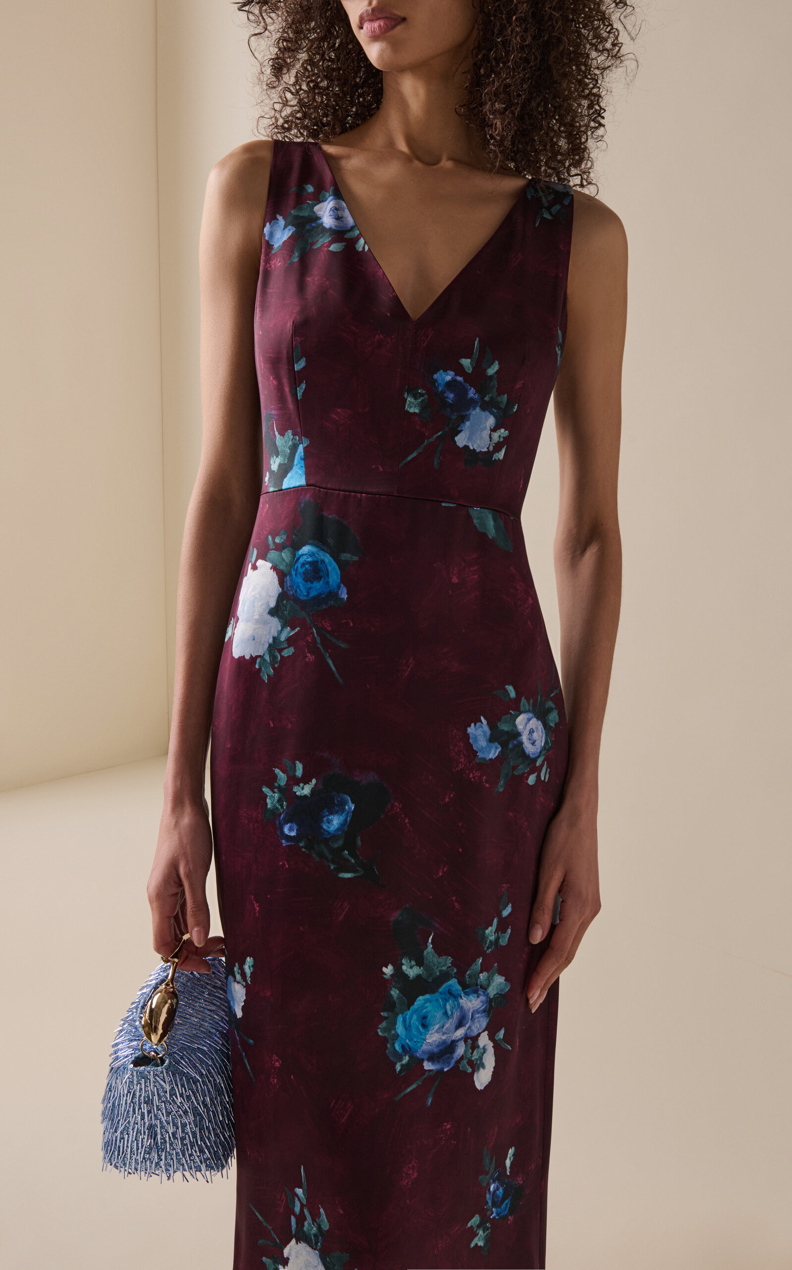 Rose-Printed Cocktail Dress burgundy - 3