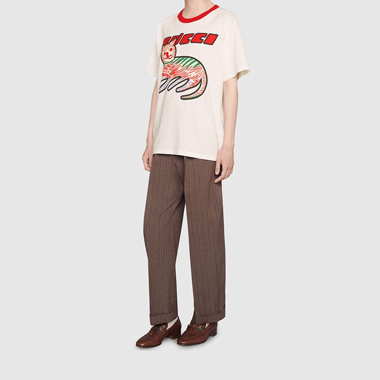 Gucci Cat Print Oversize T-shirt 'off white' 616036-XJCVU-9125 - 2