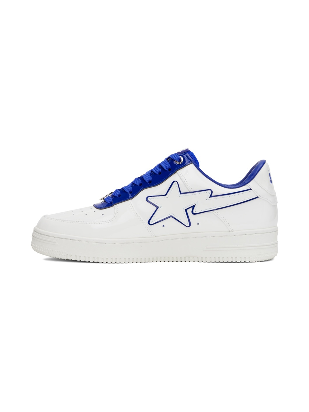 White & Navy Patent Leather Sneakers - 3