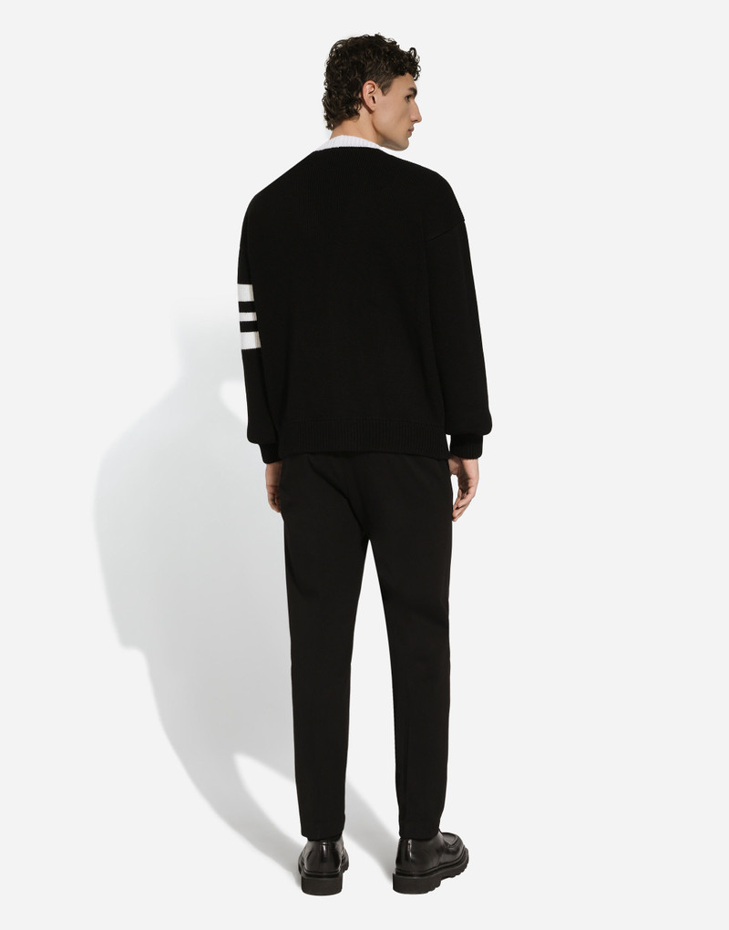 Wool fisherman’s rib cardigan with DG logo 3