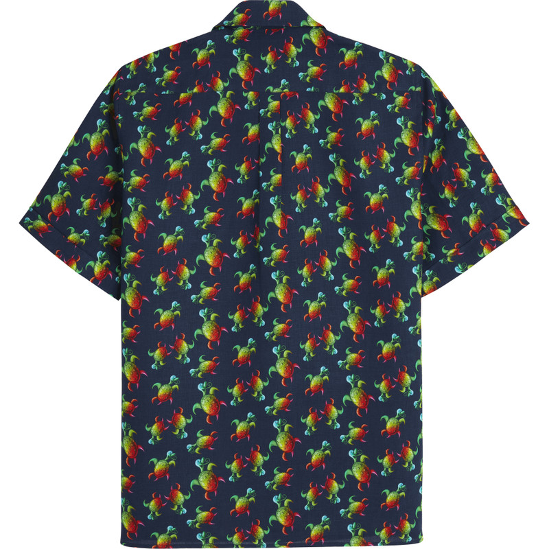 Vilebrequin Men Linen Bowling Shirt Tortues Rainbow Multicolor - Vilebrequin x Kenny Scharf outlook