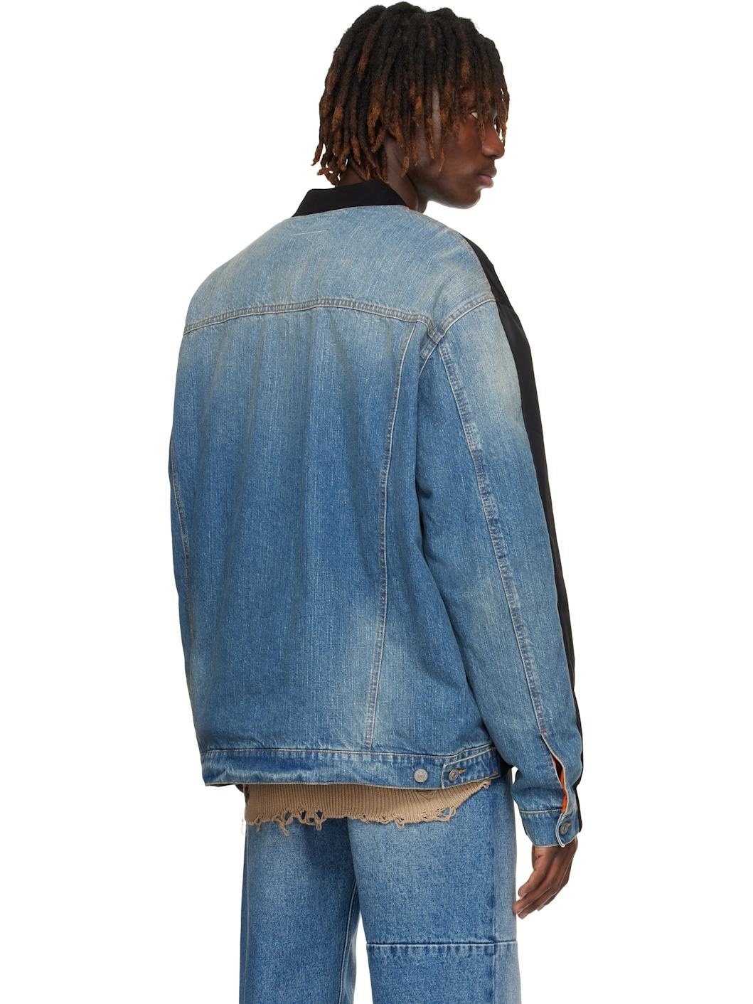 Black Sports Denim Bomber Jacket - 3