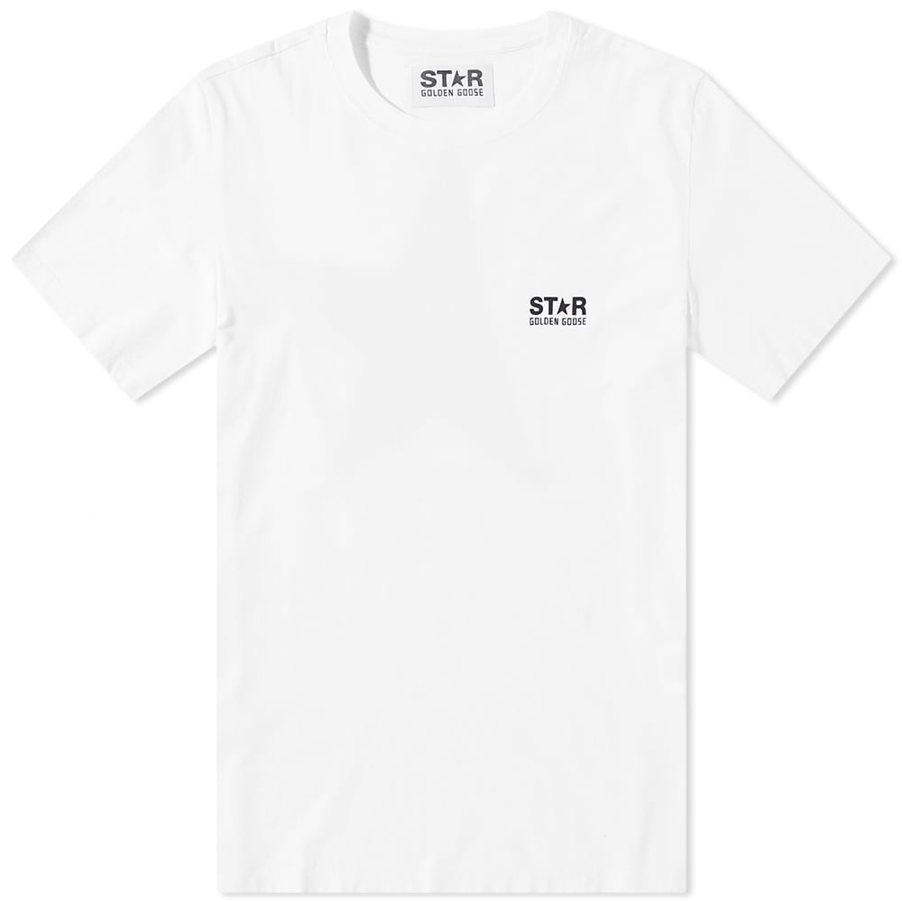 Men's white T-shirt with dark blue star on the front
