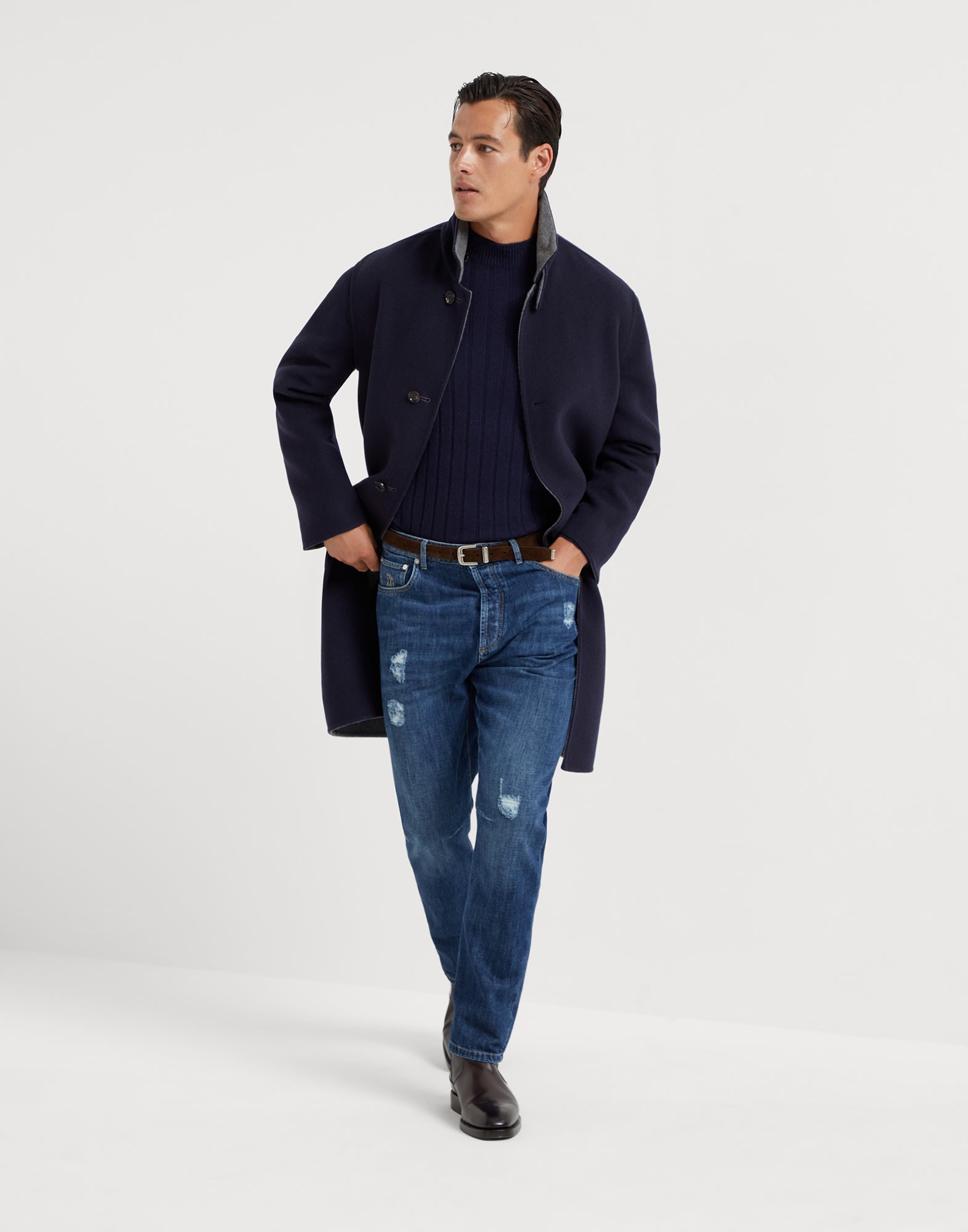 Hand-crafted reversible coat in cashmere double cloth - 5