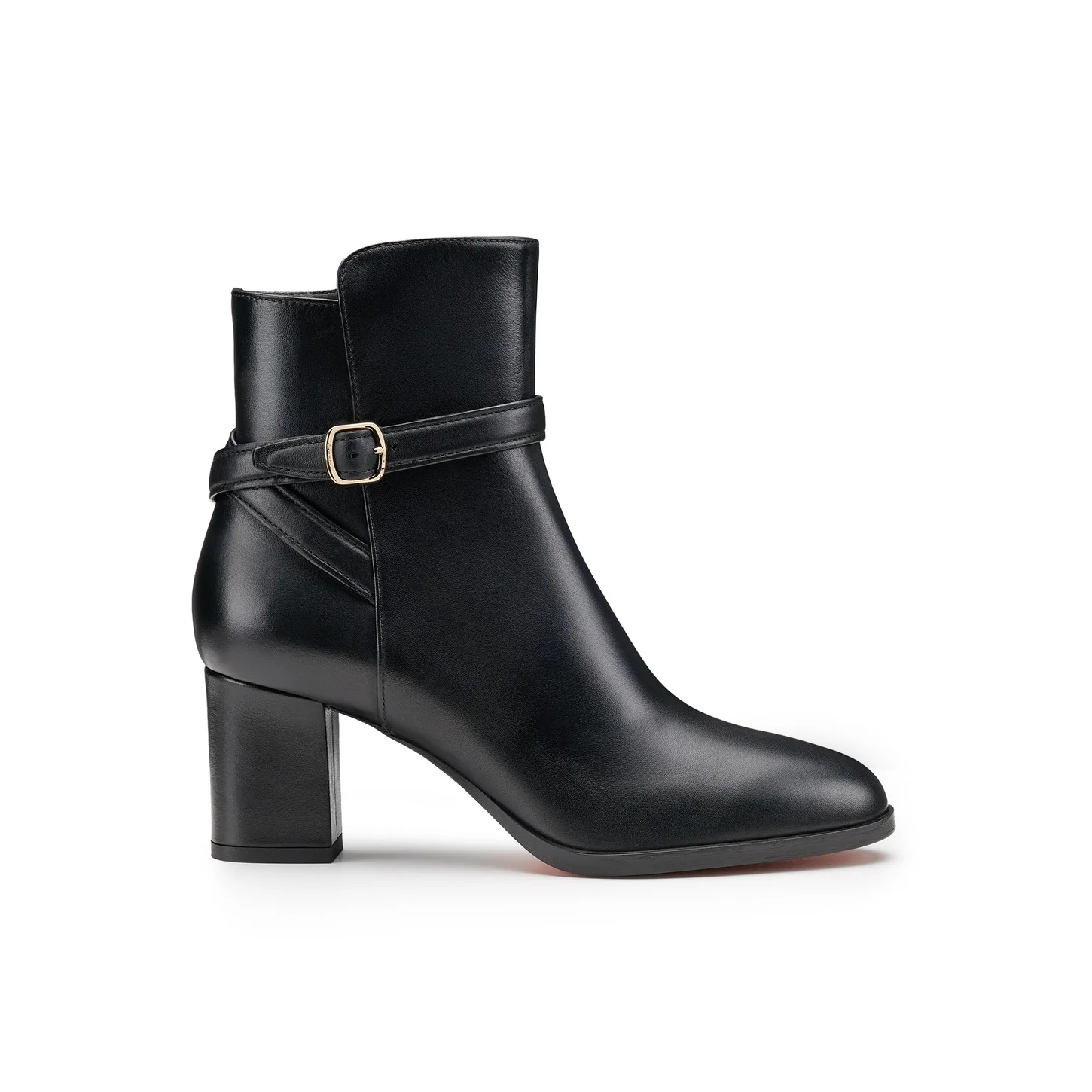 Women's black leather mid-heel ankle boot - 1