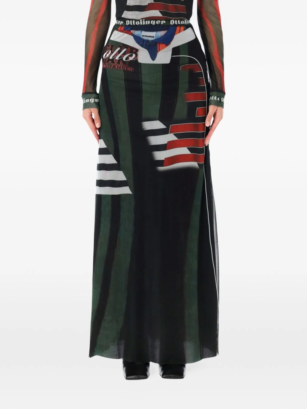 graphic-print mesh maxi skirt - 1