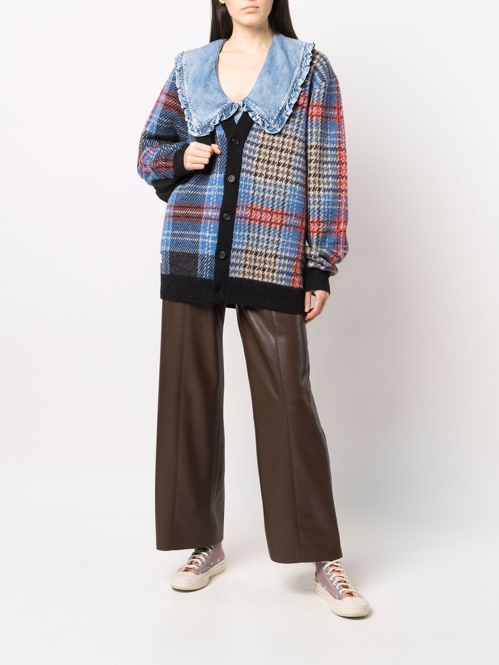 tartan-pattern v-neck cardigan - 3