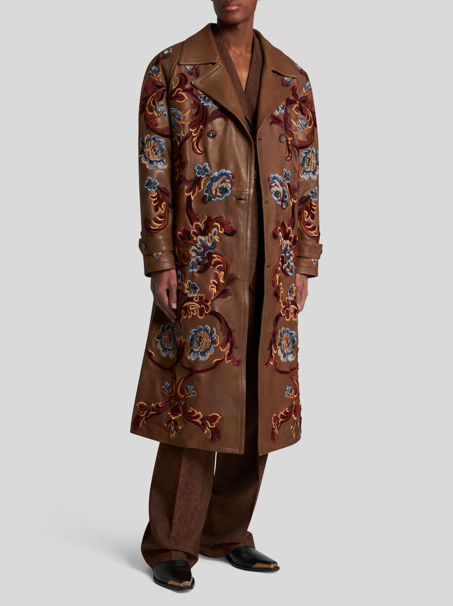 LEATHER TRENCH COAT WITH EMBROIDERY - 4