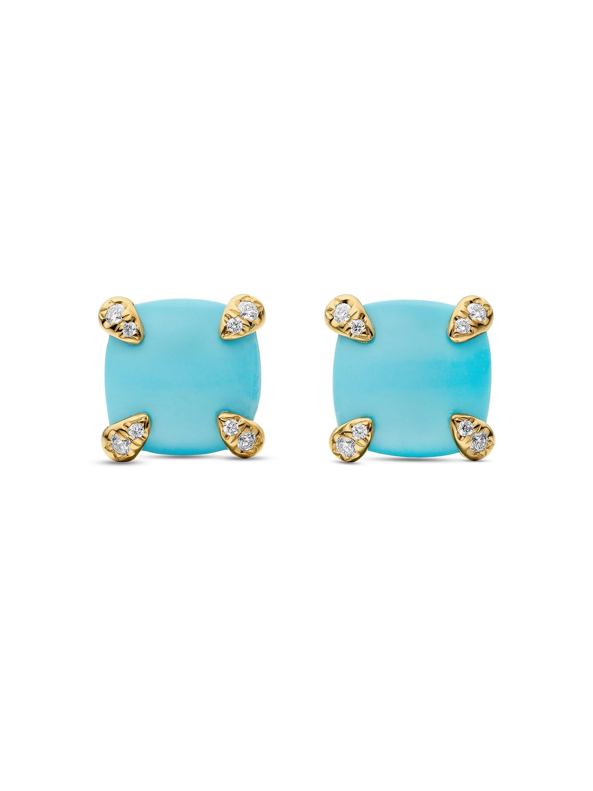 Women's Chatelaine Stud Earrings in 18K Yellow Gold with Pavé Diamonds - Turquoise - 1