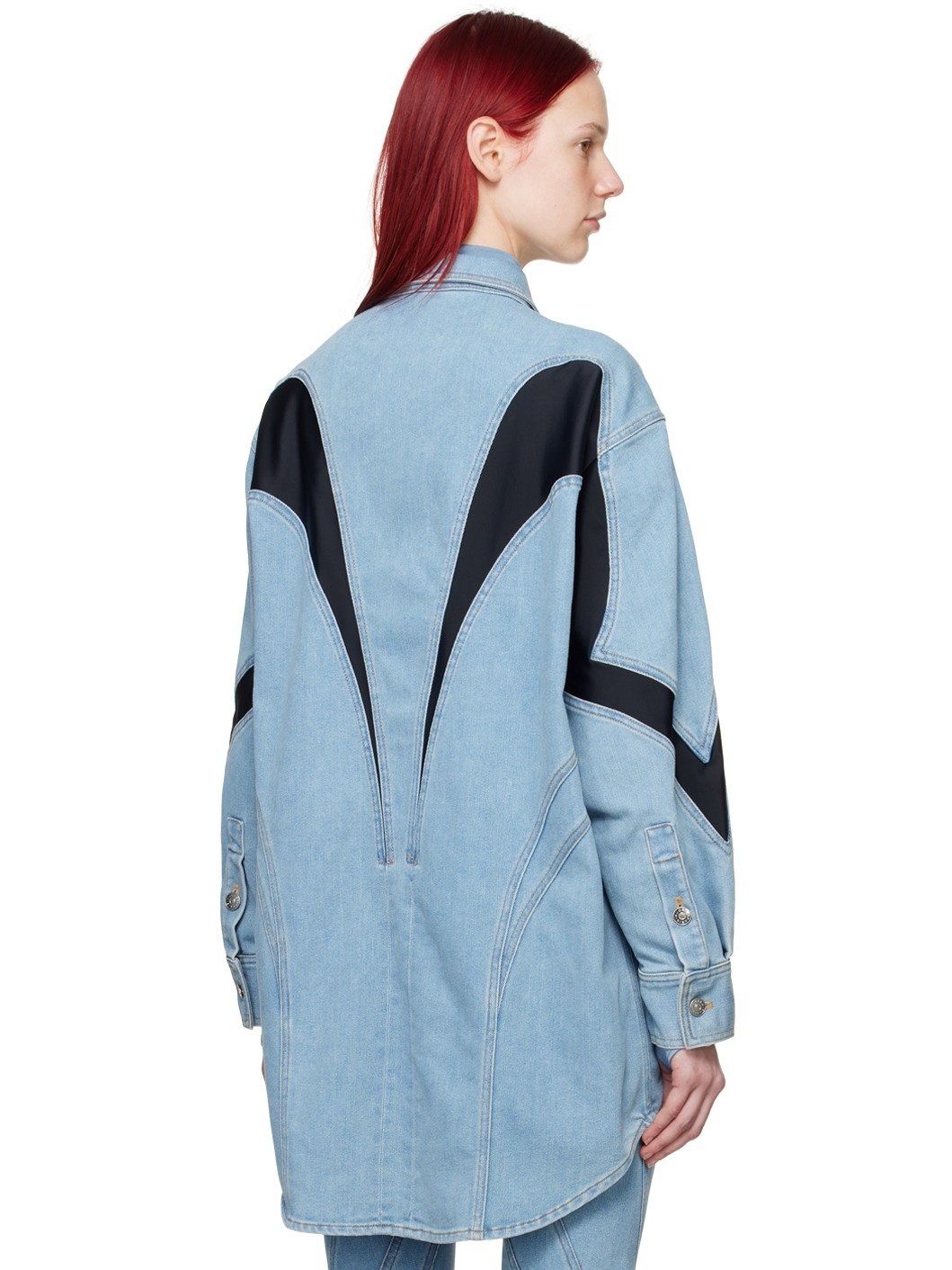 Blue Paneled Denim Shirt - 3