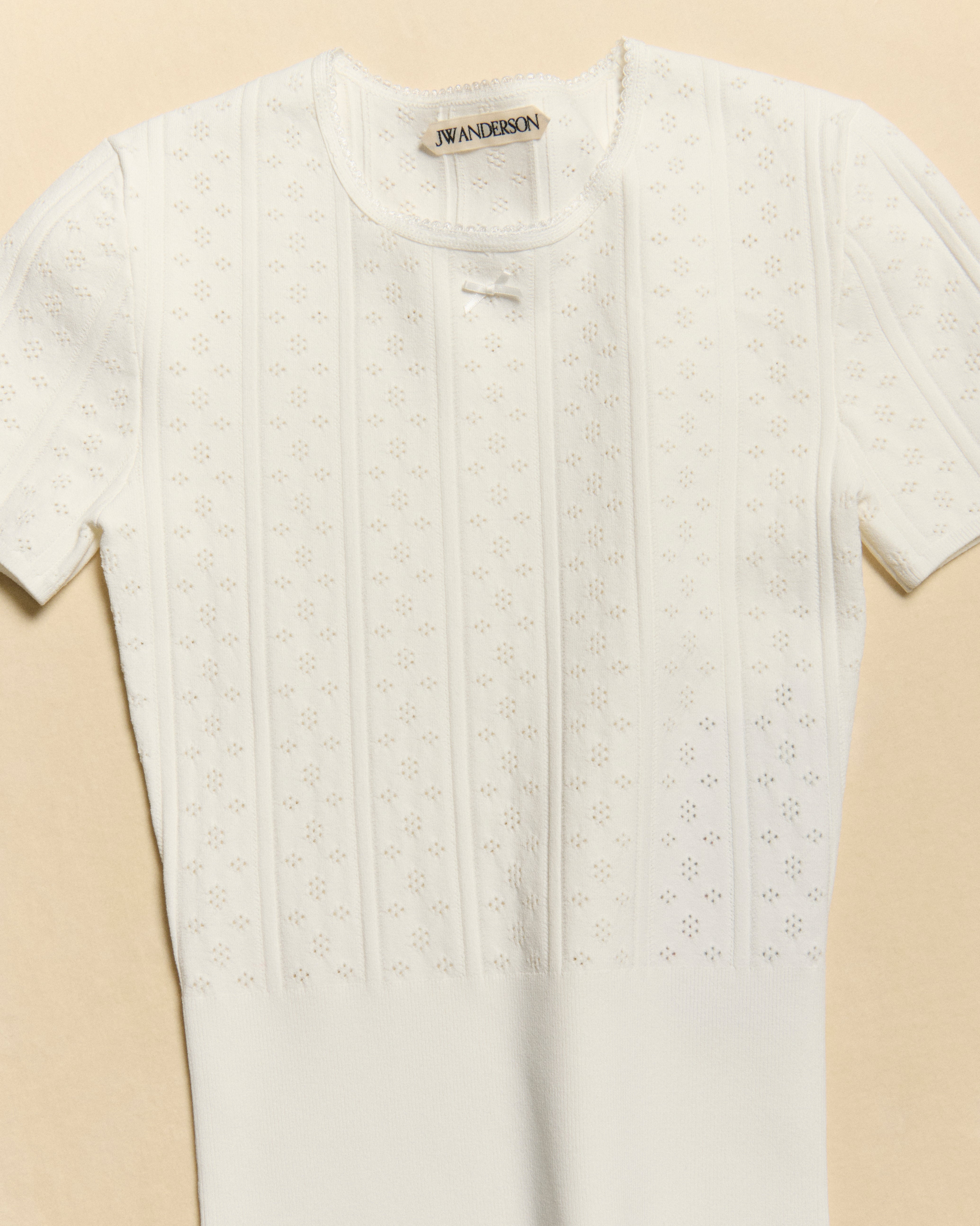 KNITTED POINTELLE T-SHIRT IN WHITE - 2