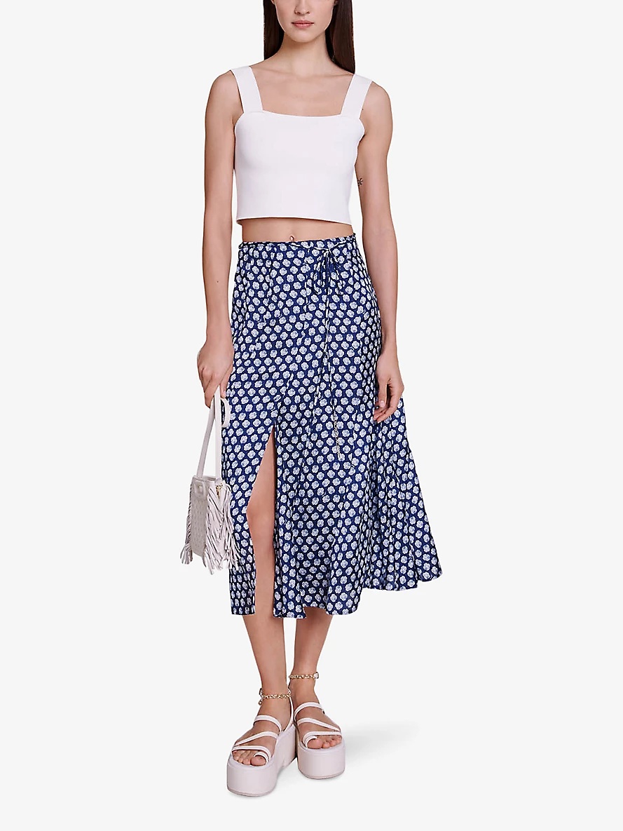 Floral-print split-hem woven midi skirt - 2