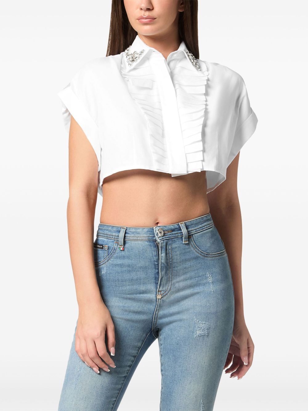 rhinestoned cropped shirt - 3