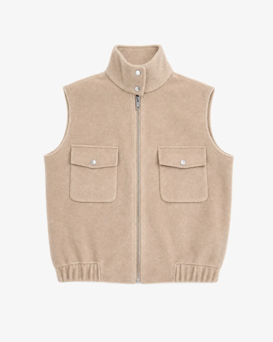 BEIGE REVERSIBLE WOOL SLEEVELESS JACKET - 1