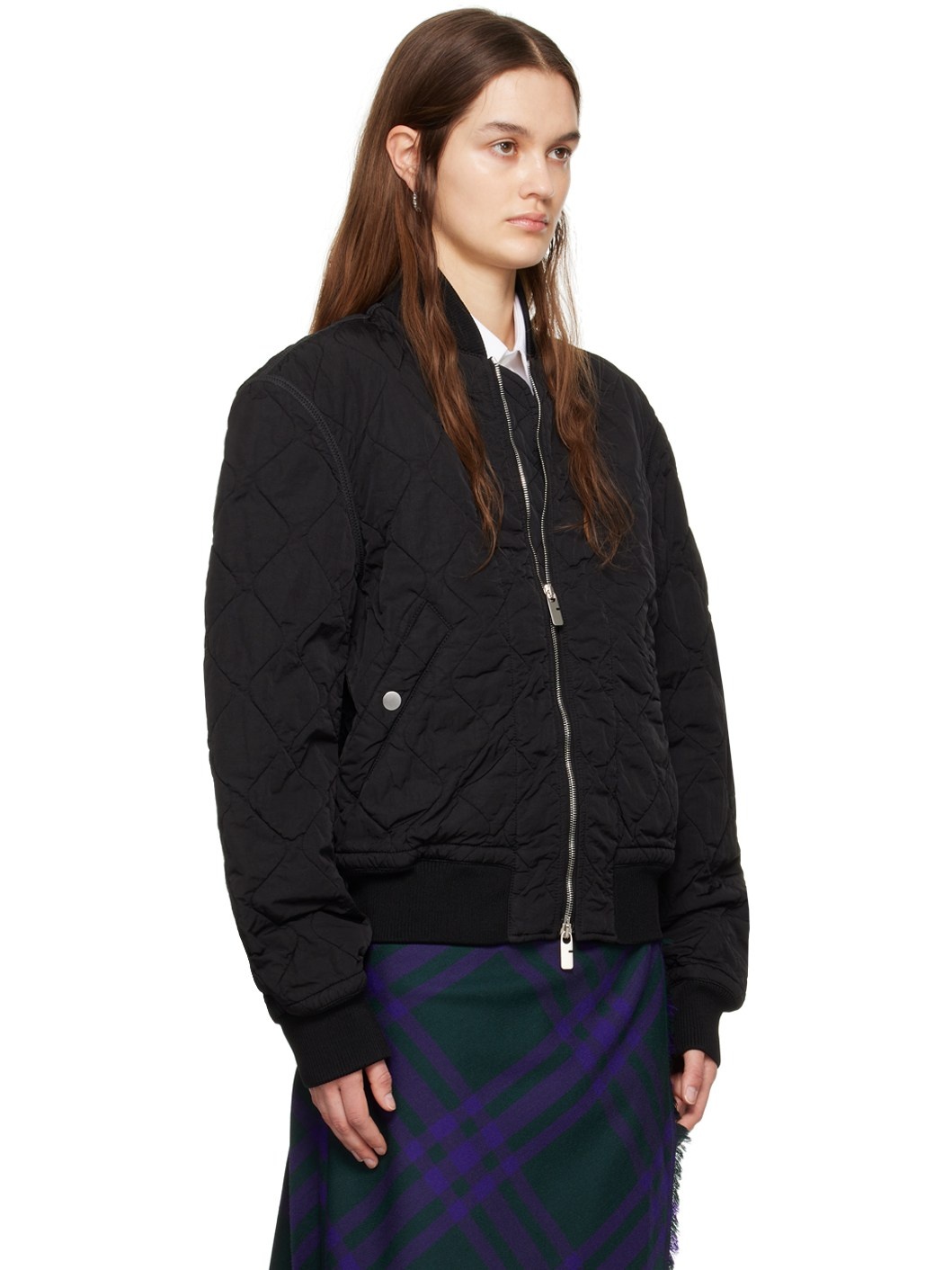 Black Quilted Bomber Jacket - 2