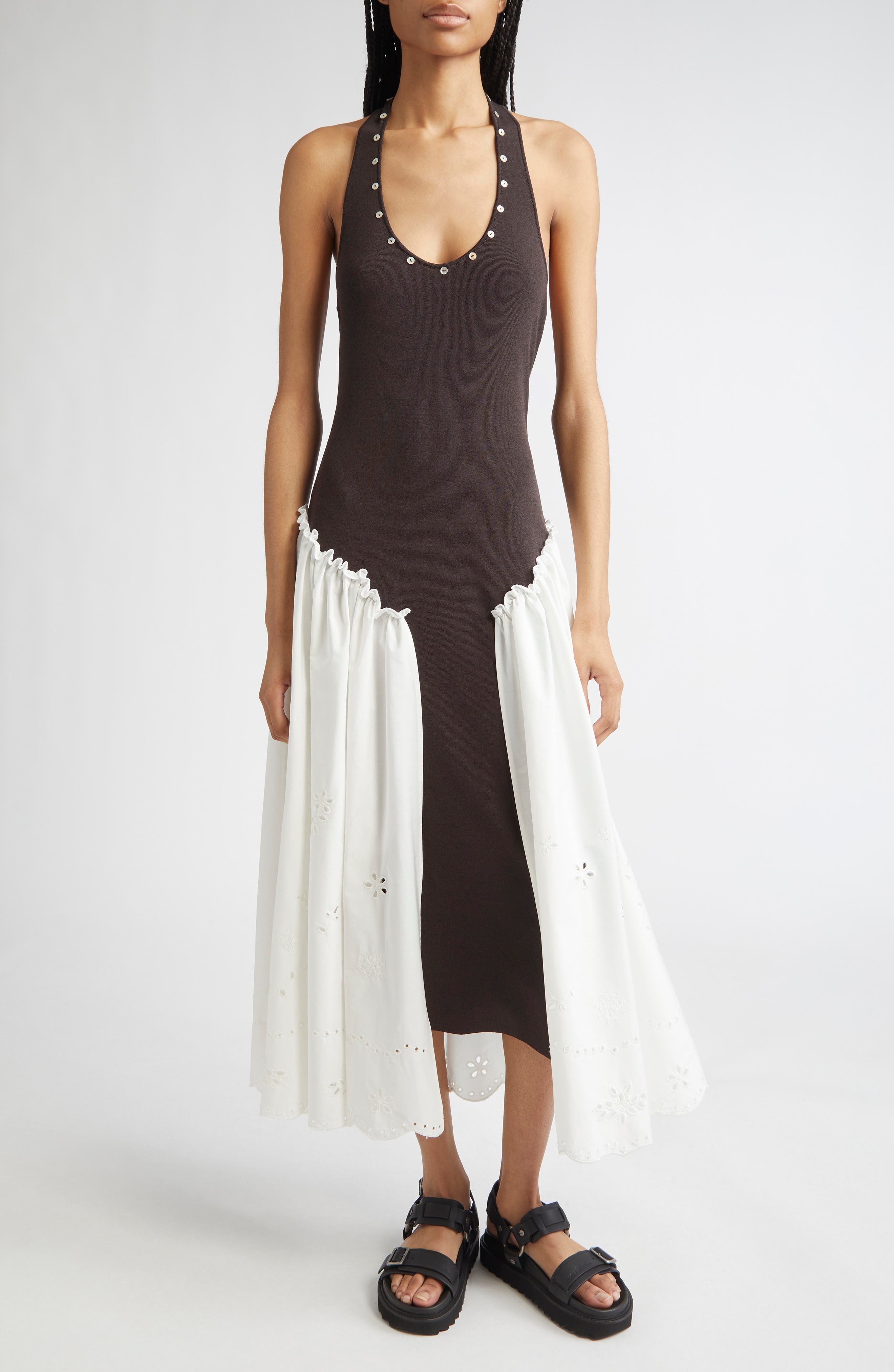 Siedrés Ursula Jersey & Broderie Anglaise Maxi Dress in Brown at Nordstrom - 1