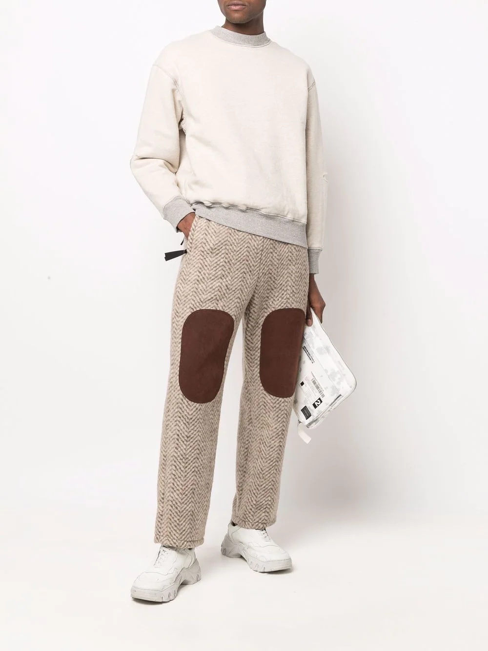 fleece herringbone-pattern trousers - 2