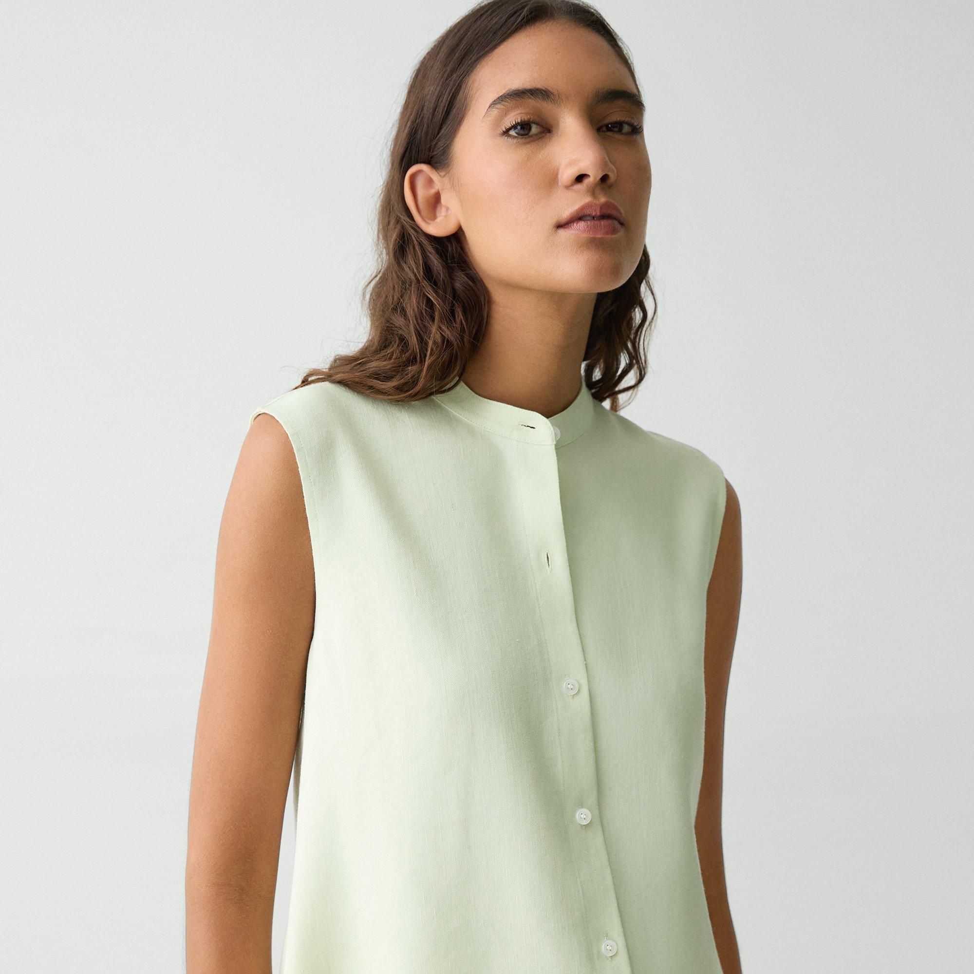 Sleeveless Asymmetrical Shirt in Linen-Viscose - 5