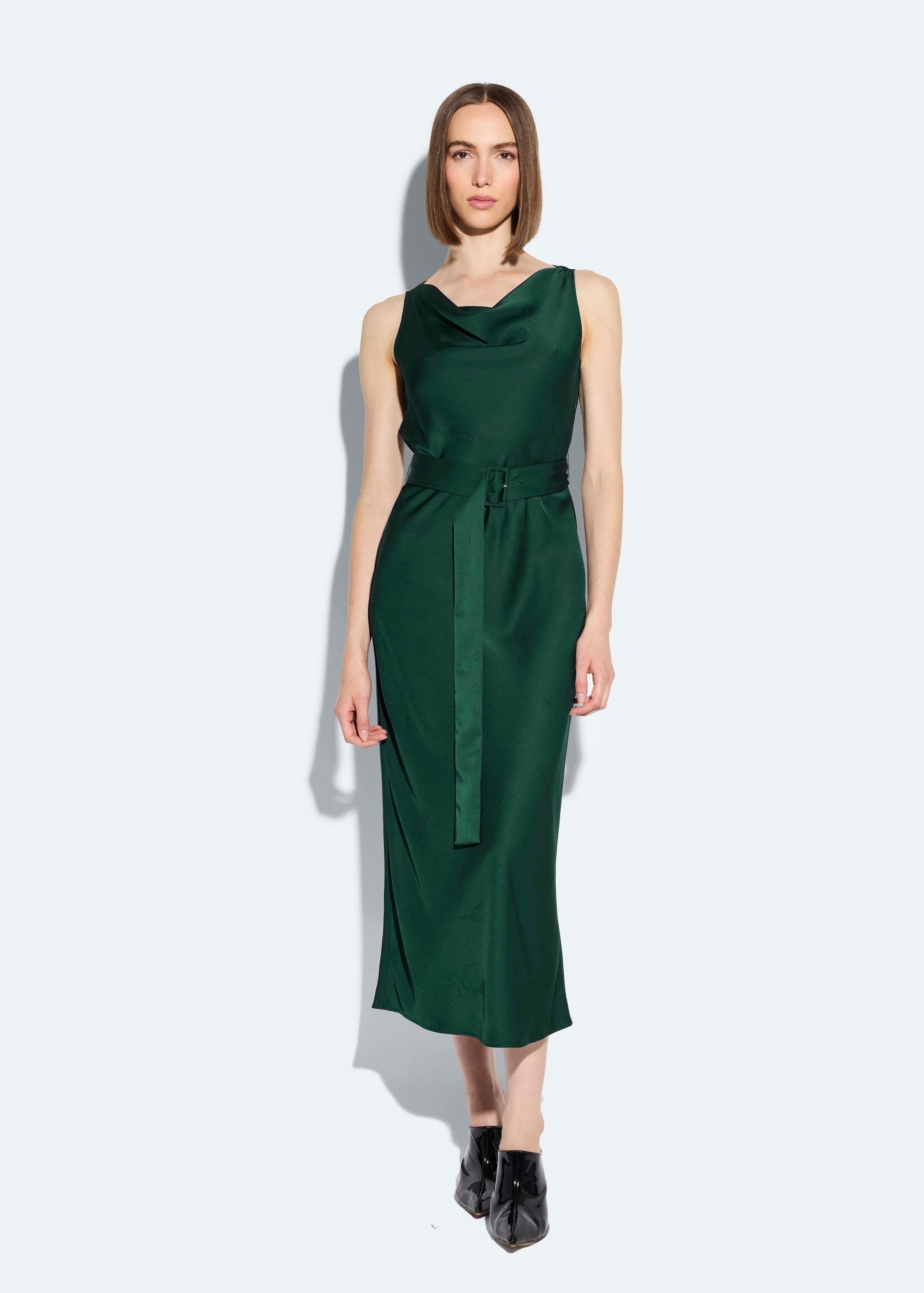 Satin Bias Belted Dress - 2