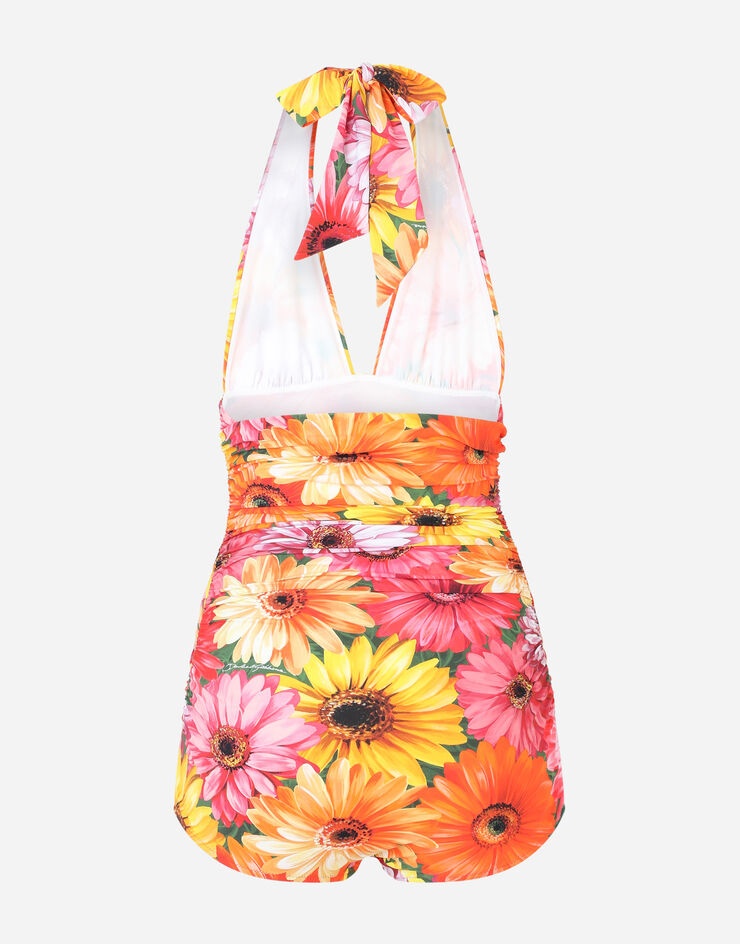 One-piece swimsuit with plunging neckline and gerbera-daisy print - 3