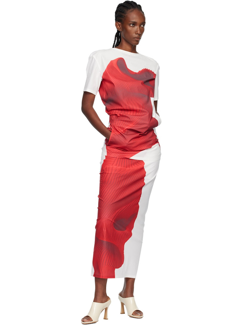 ISSEY MIYAKE White & Red Knit 'As Represented' Midi Skirt outlook