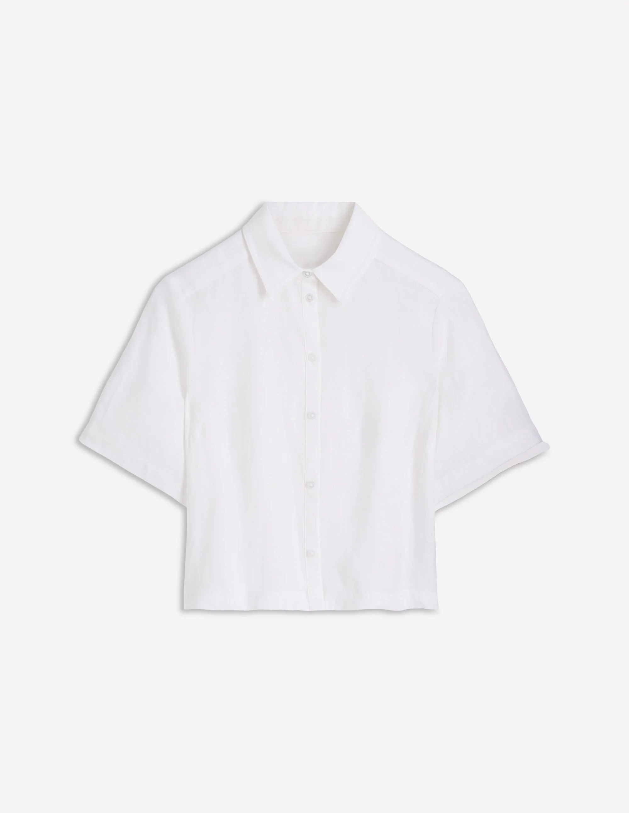 Short Sleeve Linen Shirt-White - 1