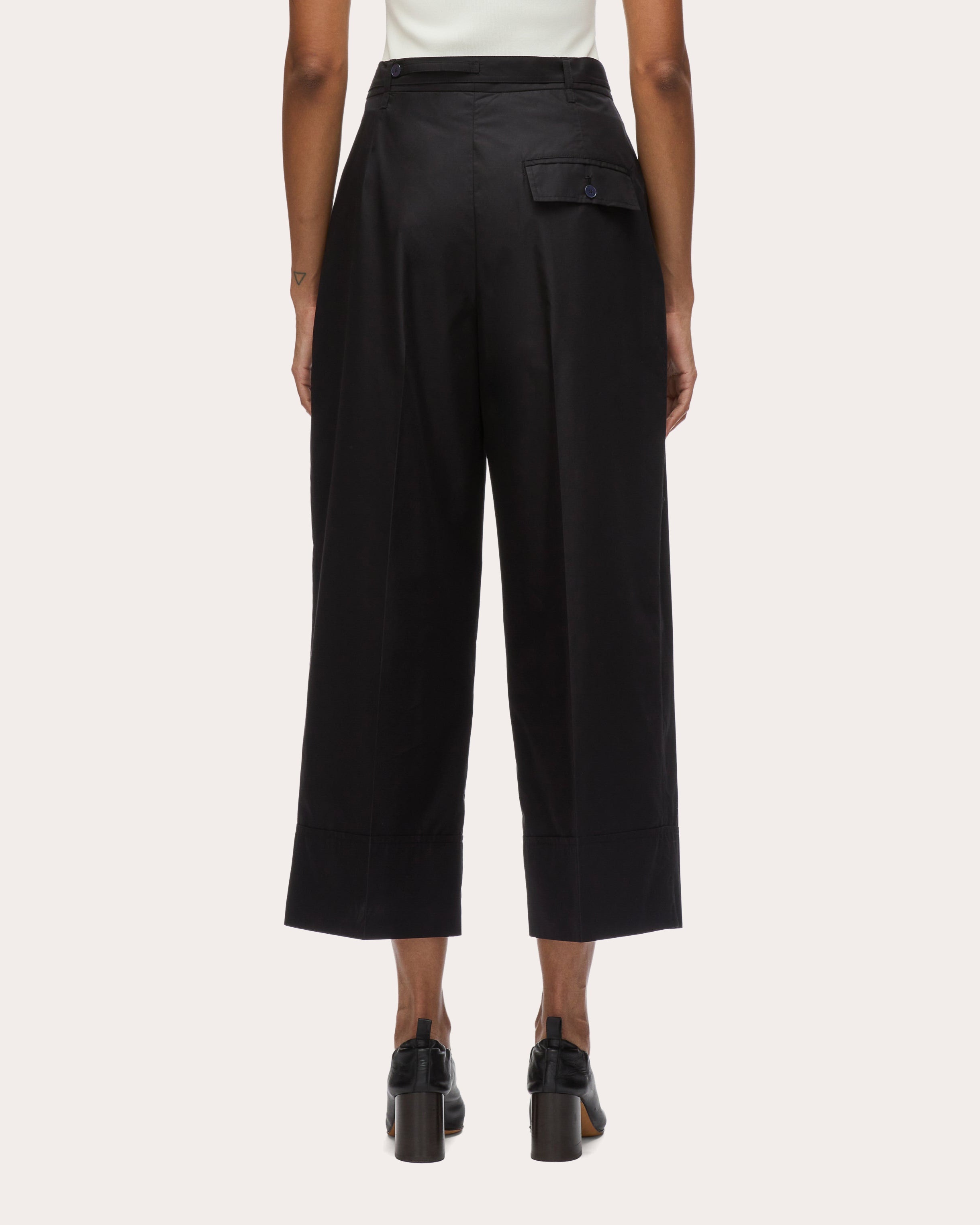Poplin Double Pleat Wide Cropped Pants - 2