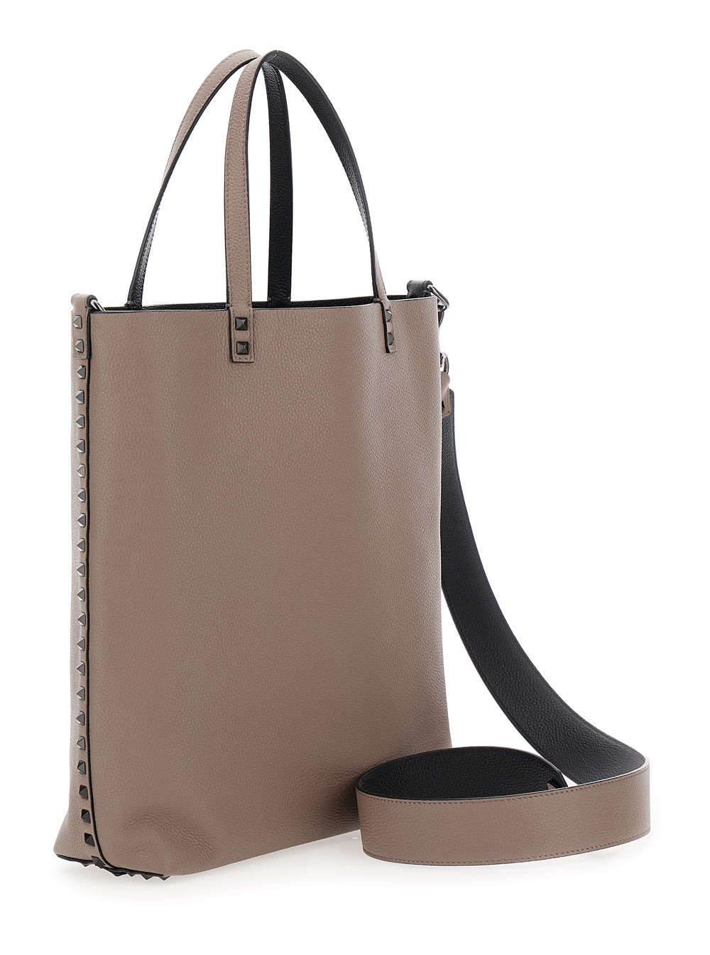 Valentino Garavani Men Beige Tote Bag With Rockstuds In Grained Leather Man - 3