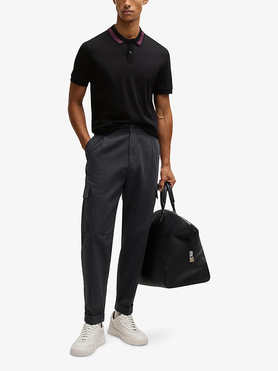 Striped-trim slim-fit cotton-jersey polo shirt - 2