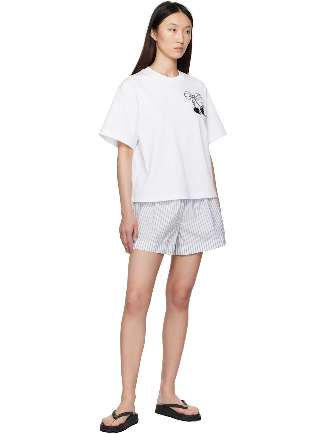 White Embroidered Cherry Logo Cotton T-shirt - 4