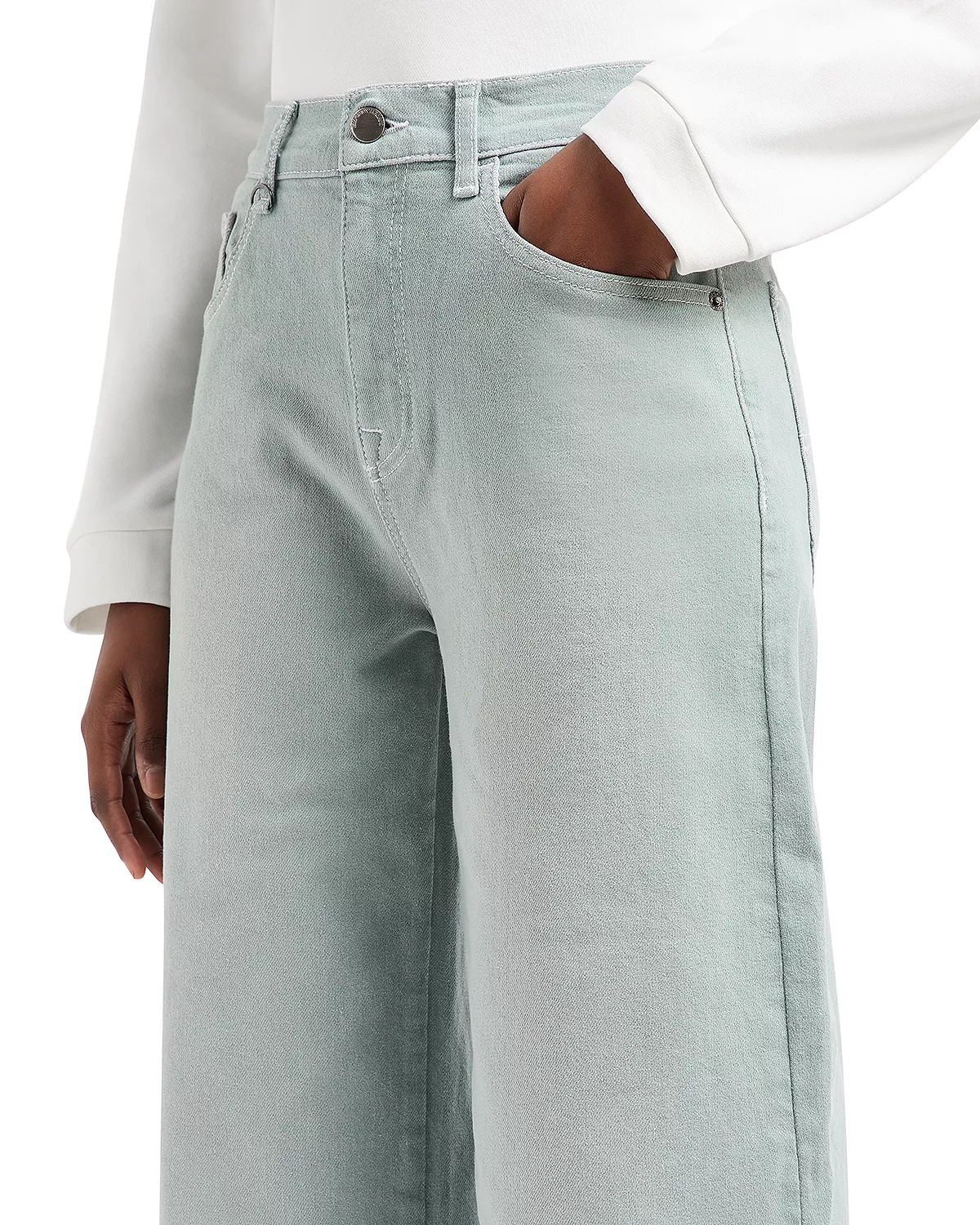 High Rise Straight Leg Jeans in Light Green - 4