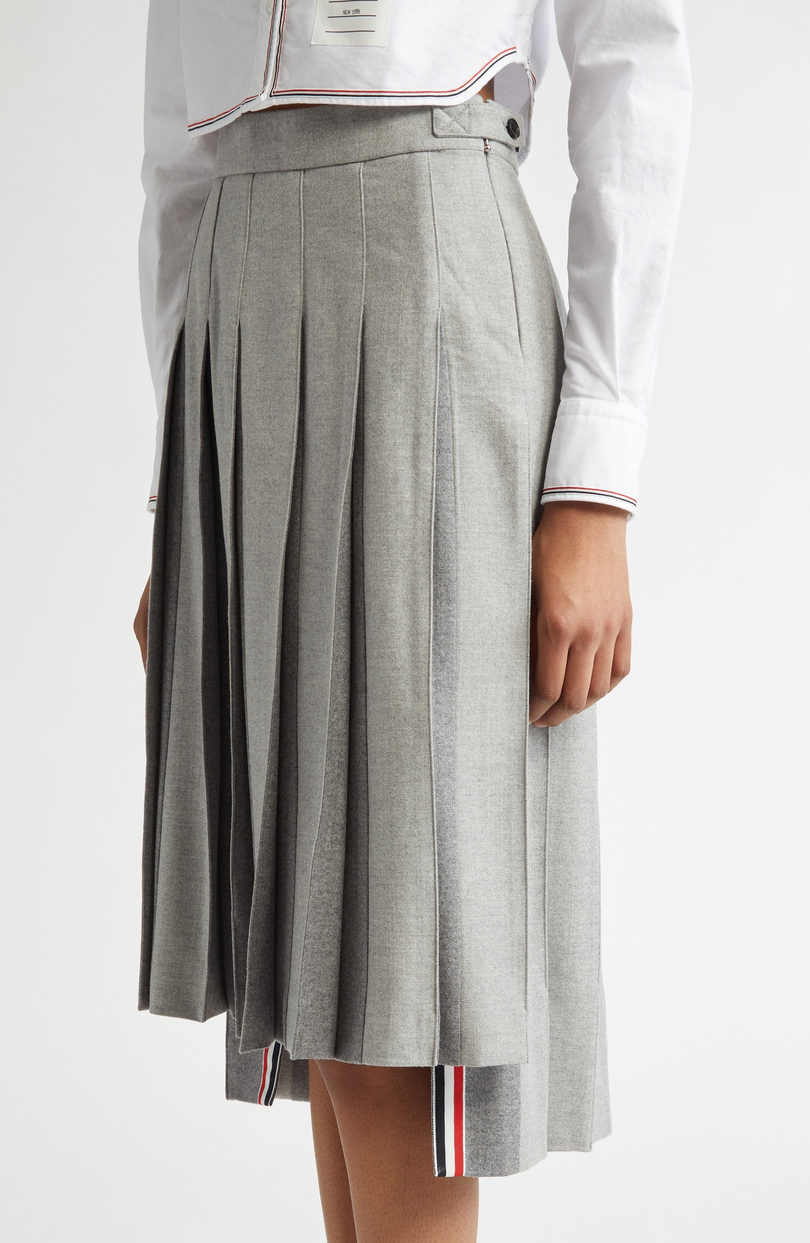 Thom Browne Drop Back Pleated Wool Skirt in Light Grey at Nordstrom - 5