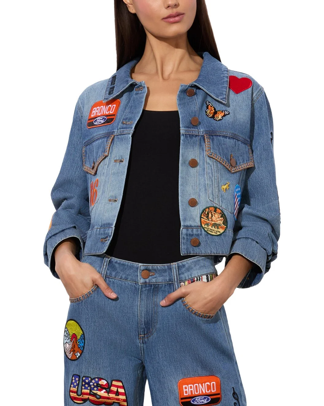 alice + olivia Jess Oversized Cropped Denim Jacket - 1