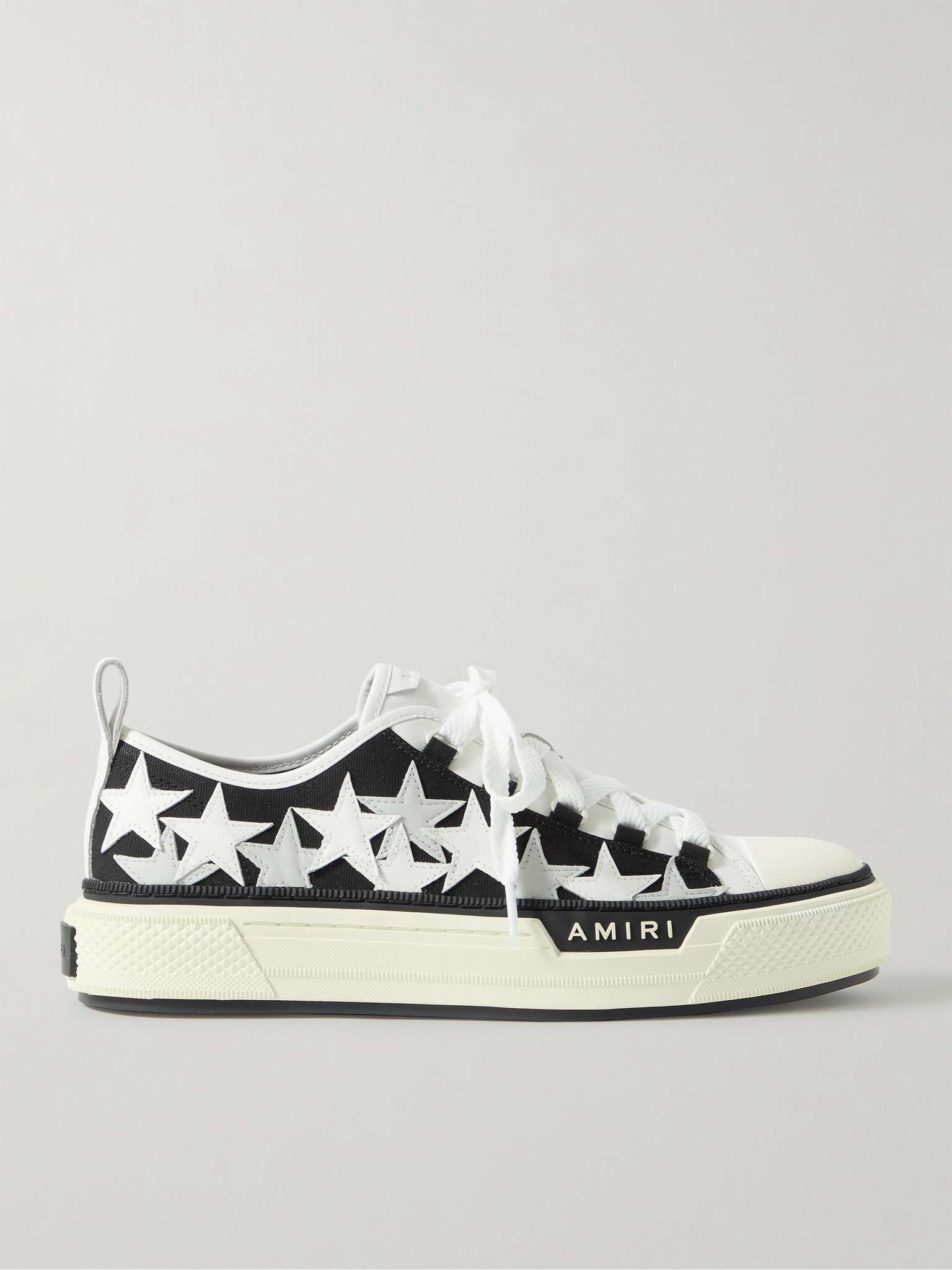 Appliquéd Leather and Canvas Sneakers - 1