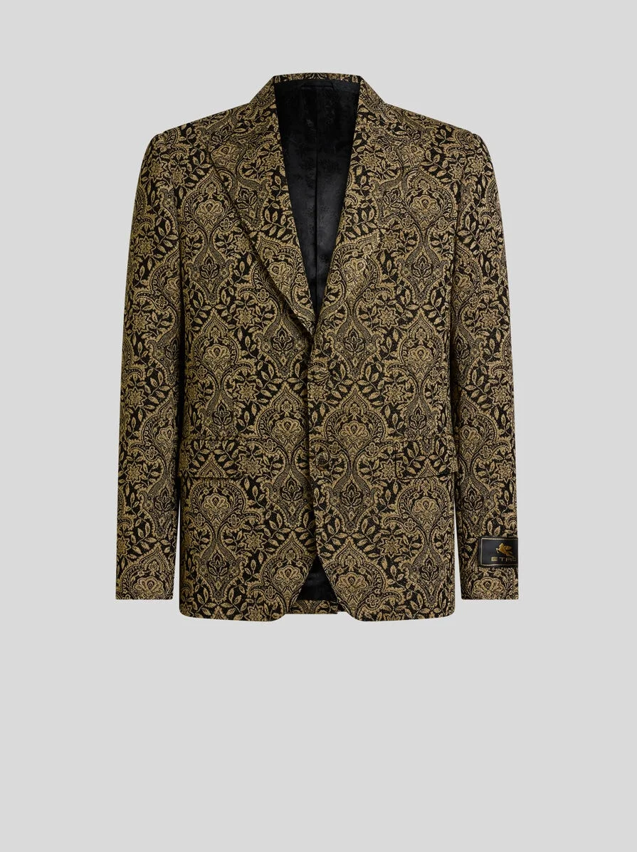SINGLE-BREASTED COTTON-BLEND JACQUARD JACKET WITH FLORAL MOTIF - 1