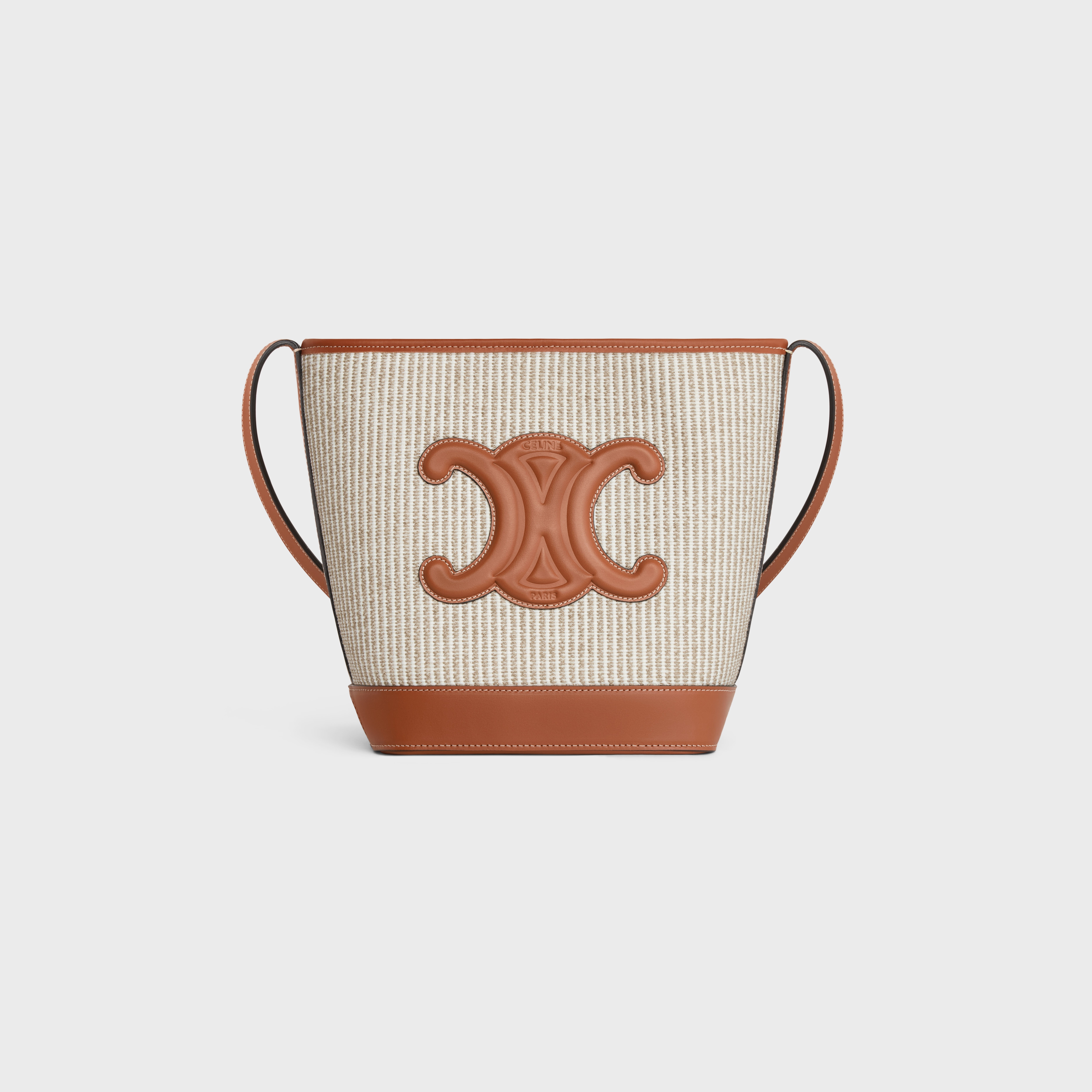 SMALL BUCKET CUIR TRIOMPHE in STRIPED TEXTILE AND CALFSKIN - 1